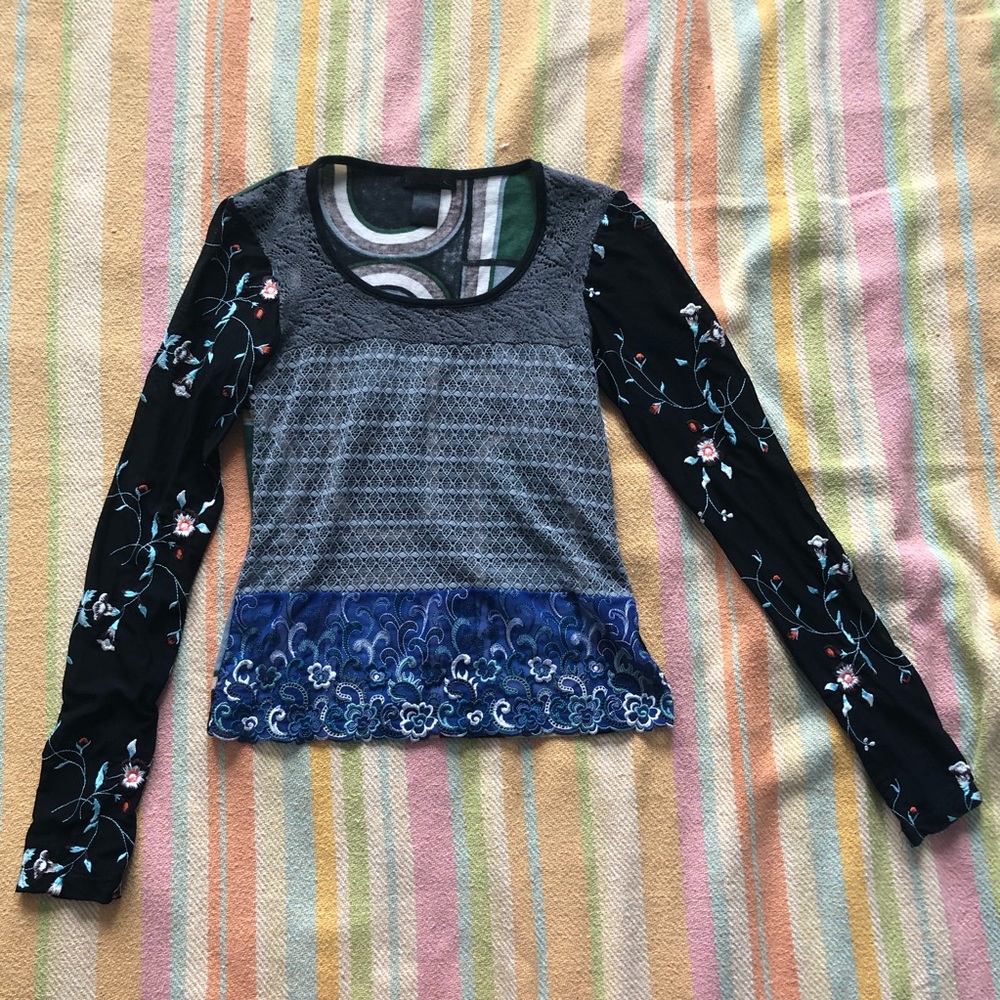 Custo Barcelona patchwork  mesh sleeved top